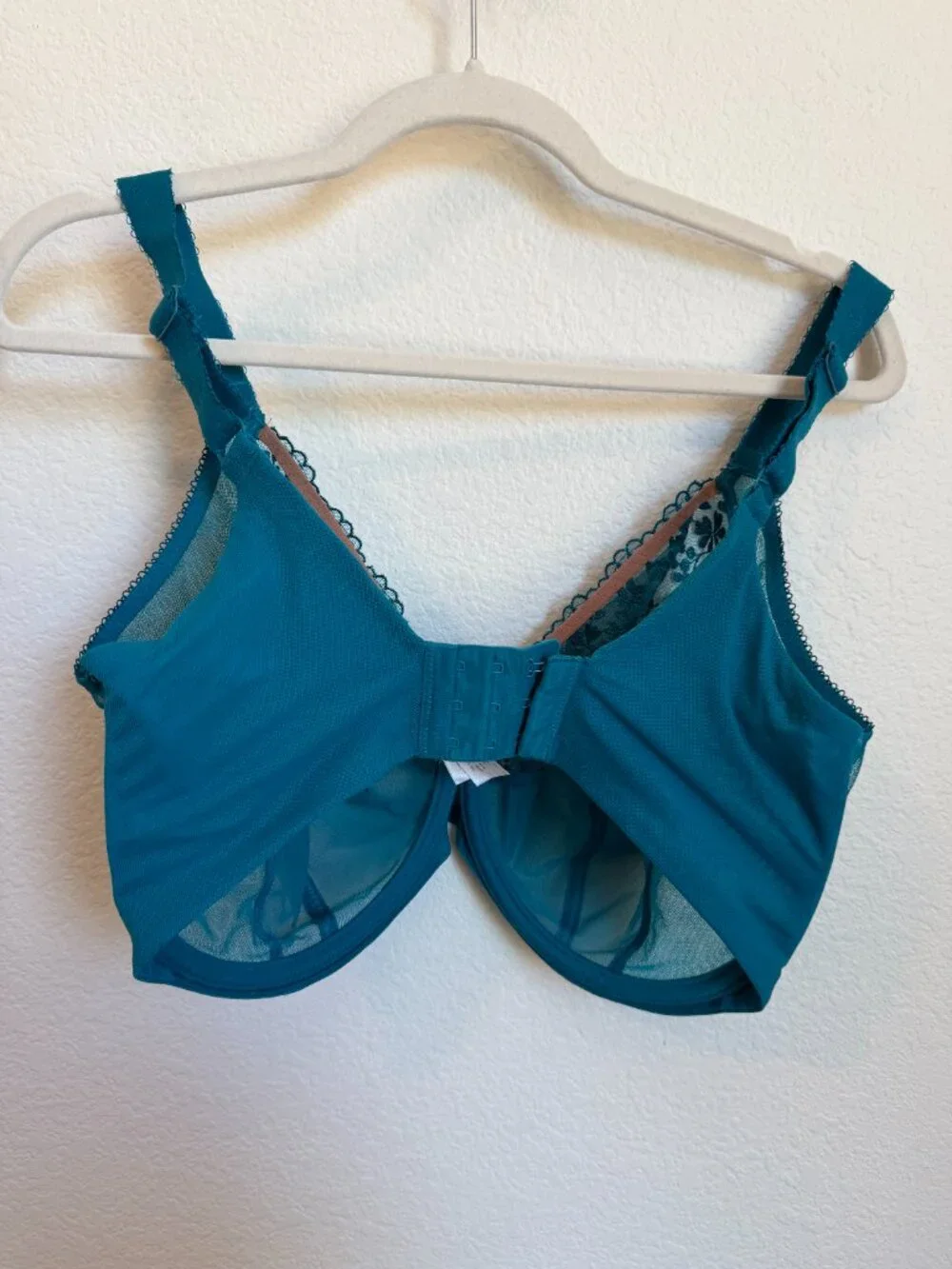 Elomi Zarla Plunge Underwire Bra Teal Embroidered Mesh 36HH